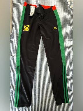 adidas Black LEGO Track Pants with Green Stripes & Red Waistband